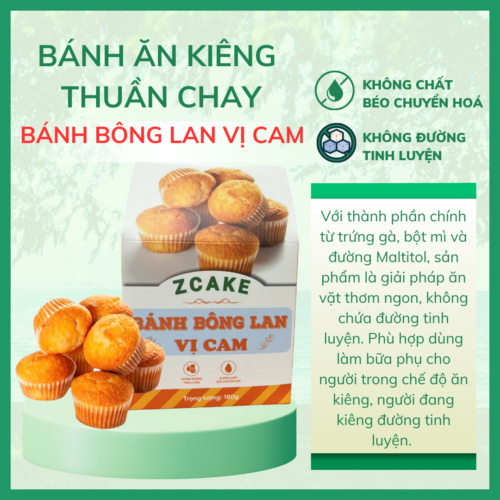 Bánh bông lan vị cam ZCake 180gr - Bánh ăn kiêng thuần chay không đường tinh luyện