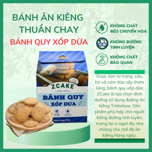 Bánh quy xốp dừa ZCake - Hộp 200gr - Bánh ăn kiêng không đường tinh luyện