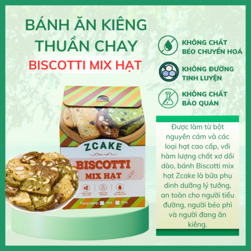 Biscotti mix hạt ZCake - Hộp 150gr - Bánh ăn kiêng thuần chay không đường tinh luyện