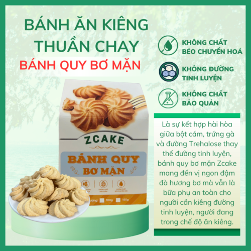 BISCOTTI QUY BƠ MẶN Bánh quy bơ mặn ZCake - Hộp 150gr - Bánh ăn kiêng thuần chay không đường tinh luyện