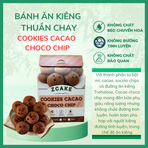 Cookies Cacao Choco Chip ZCake 150gr - Món ăn kiêng thuần chay không đường tinh luyện