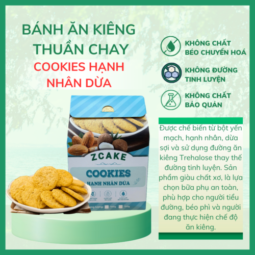 Cookies hạnh nhân dừa ZCake - Hộp 150gr - Bánh ăn kiêng không đường tinh luyện