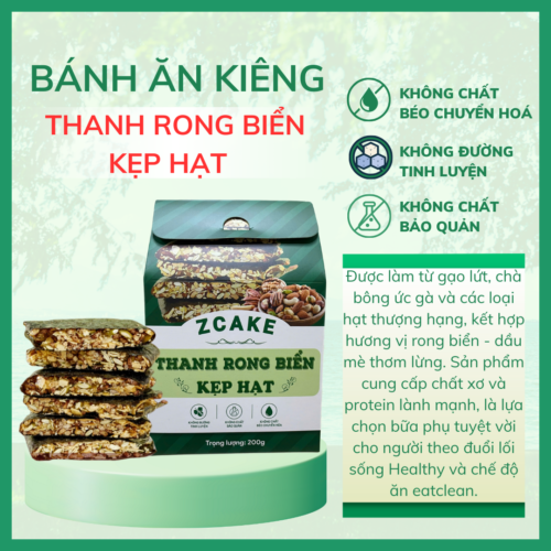 Thanh rong biển kẹp hạt ZCake - Hộp 200gr - Món ăn kiêng dinh dưỡng không đường tinh luyện