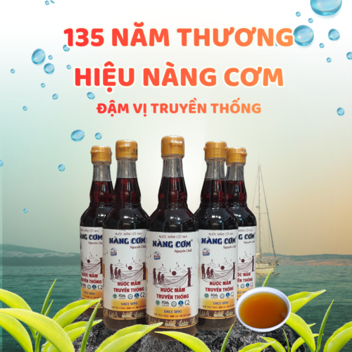 Nước mắm Nàng Cơm Mỏ Cú Nguyên Chất 43 độ đạm - Chai thủy tinh 520ml - Hương vị truyền thống 135 năm