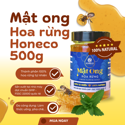 Bìa mật ong Honeco đăng Tongkho Mật Ong Hoa Rừng - Lọ 500g – Tinh Túy Mùa Hè Từ Núi Rừng Phía Bắc